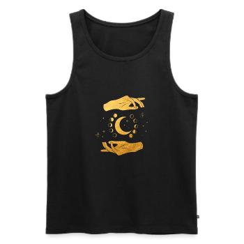 Moon phases with golden hands, spiritual, magical - Men's Premium Organic Tank Top - black - Front - AI Model Male 178 light (178cm)