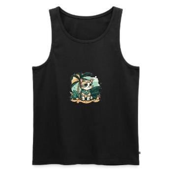 Cute Cat Tropical 3 - Männer Premium Bio Tank Top - Schwarz - Vorne - AI Model Male 178 light (178cm)