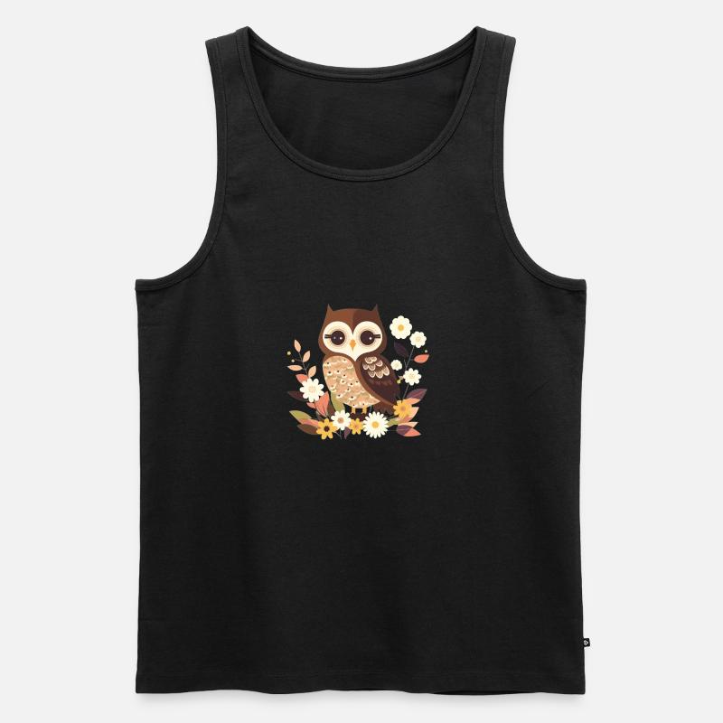 Süße Eule im Blumenwald 7 - Männer Premium Bio Tank Top - Schwarz