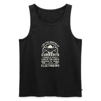 Keeper of Currents Bringer of Power Electrician - Men's Premium Organic Tank Top - black - Front - AI Model Male 178 light (178cm)