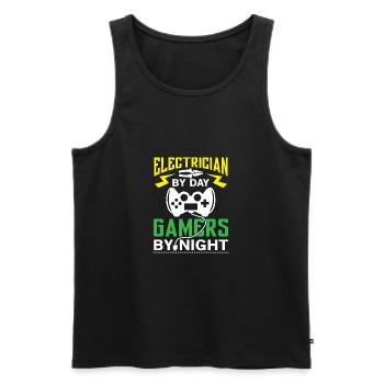 Electrician by Day Gamers by Night - arcade player - Men's Premium Organic Tank Top - black - Front - AI Model Male 178 light (178cm)