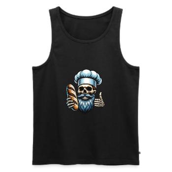 Skull mit Bäckermütze und Brot - Männer Premium Bio Tank Top - Schwarz - Vorne - Michal (187cm)