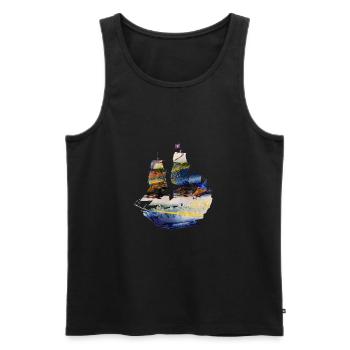 sailing ship,ship,boat,graffiti, blue, painting - Men's Premium Organic Tank Top - black - Front - AI Model Male 178 light (178cm)