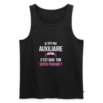 Auxiliaire super pouvoir femme - Débardeur bio Premium Homme - noir - Devant - Michal (187cm)