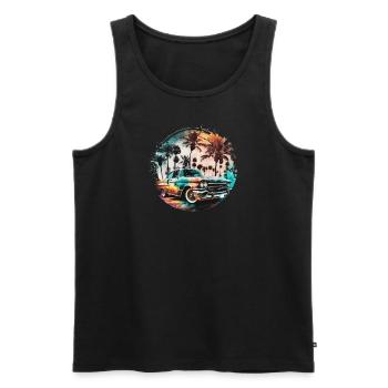 Lowrider im Sonnenuntergang mit Palmen am Strand - Männer Premium Bio Tank Top - Schwarz - Vorne - AI Model Male 178 light (178cm)