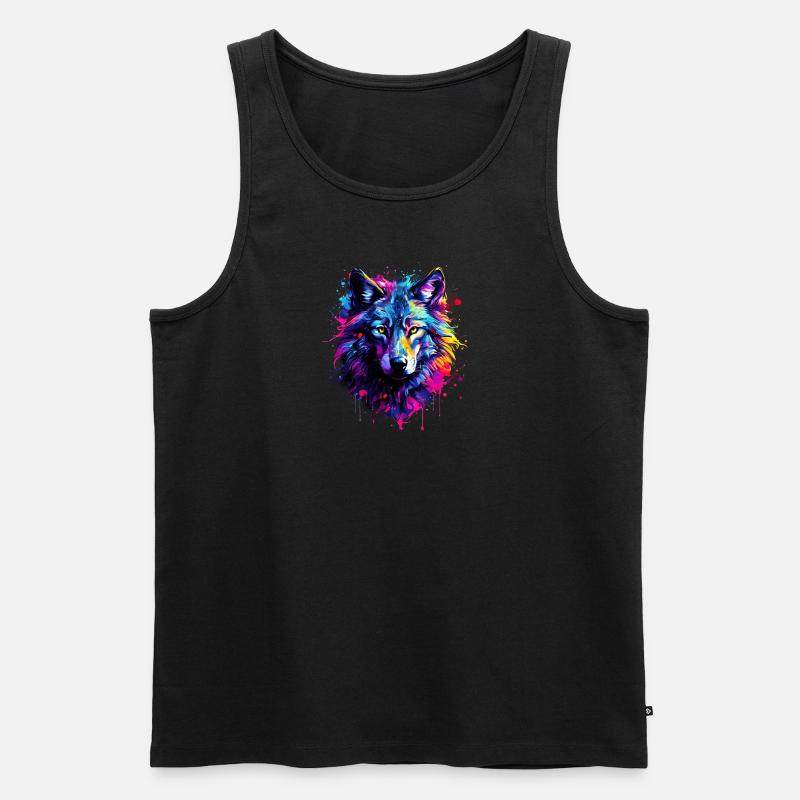 Bunter Wolf - Männer Premium Bio Tank Top - Schwarz