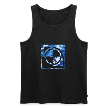 Blue camouflage - Men's Premium Organic Tank Top - black - Front - AI Model Male 178 light (178cm)