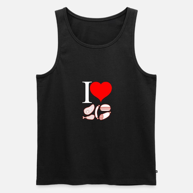 I love Fleisch - Männer Premium Bio Tank Top - Schwarz