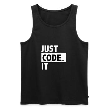 just code it - Débardeur bio Premium Homme - noir - Devant - AI Model Male 178 light (178cm)