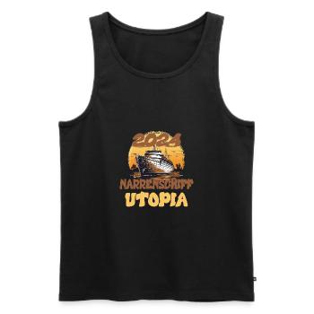 Ship of Fools Utopia, Quote - Men's Premium Organic Tank Top - black - Front - AI Model Male 178 light (178cm)
