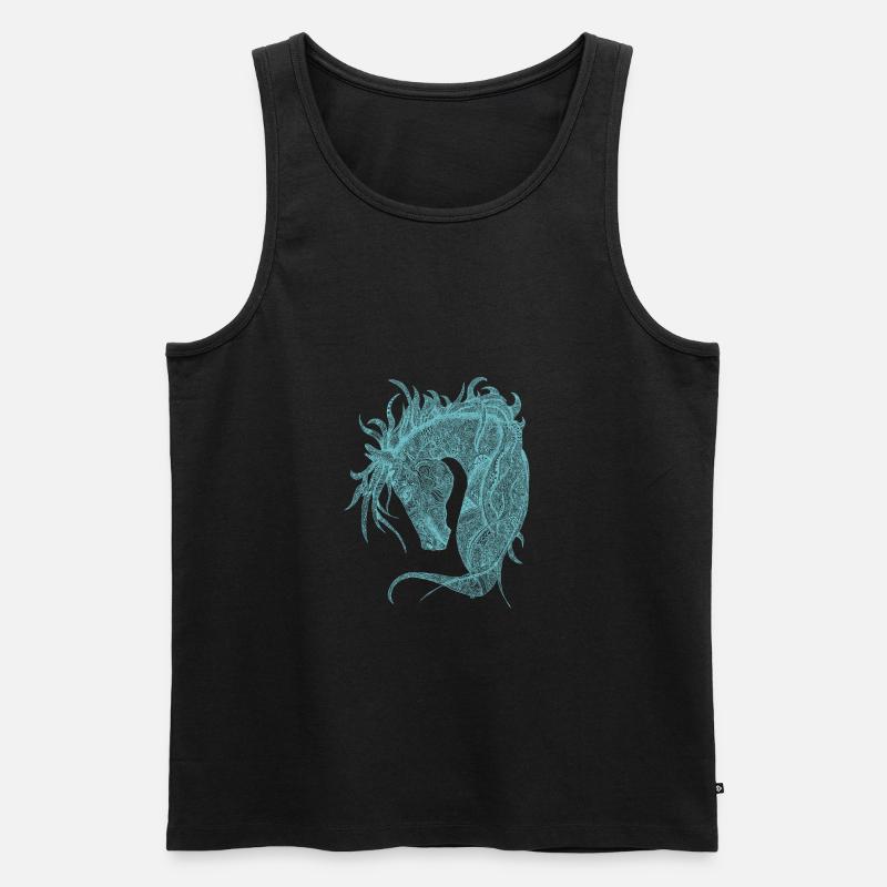Pferde Kopf Zentangle Türkis - Männer Premium Bio Tank Top - Schwarz