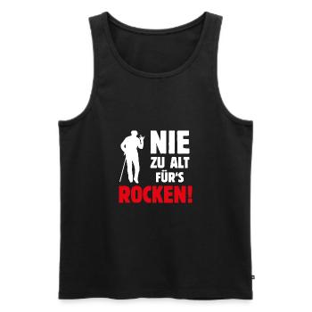 Nie zu alt für's ROCKEN! Alt-Rocker, Rock 'n' Roll - Männer Premium Bio Tank Top - Schwarz - Vorne - Michal (187cm)