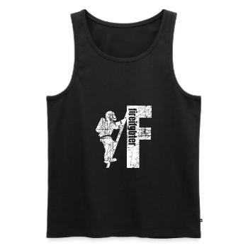 Respiratory protector on ladder - Firefighter - Men's Premium Organic Tank Top - black - Front - AI Model Male 178 light (178cm)