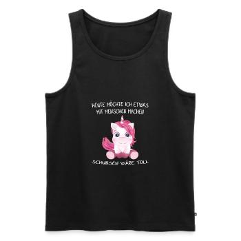 EINHORN - Heute möchte ich was mit Menschen machen - Männer Premium Bio Tank Top - Schwarz - Vorne - Michal (187cm)