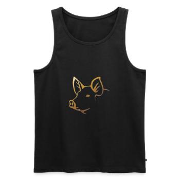 Schwein - Schweinekopf Bauernhof Tier - Männer Premium Bio Tank Top - Schwarz - Vorne - Michal (187cm)