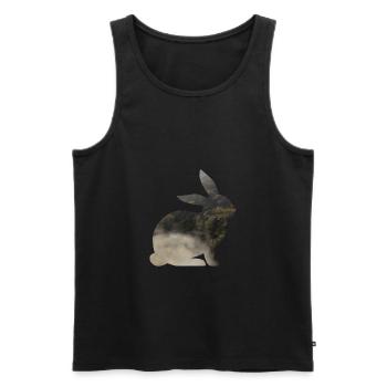 Hare in silhouette with forest and fog - Men's Premium Organic Tank Top - black - Front - AI Model Male 178 light (178cm)