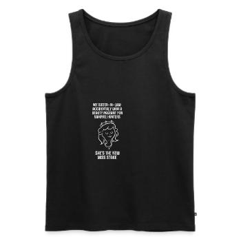 Miss Stake Funny Sister-in-Law Gift - Men's Premium Organic Tank Top - black - Front - Michal (187cm)