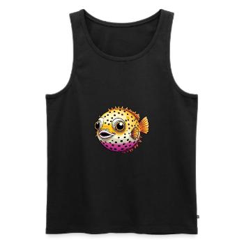 Fröhlicher lachender bunter Kugelfisch - Männer Premium Bio Tank Top - Schwarz - Vorne - AI Model Male 178 light (178cm)
