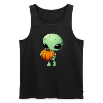 Green alien with Halloween pumpkin - Men's Premium Organic Tank Top - black - Front - AI Model Male 178 light (178cm)