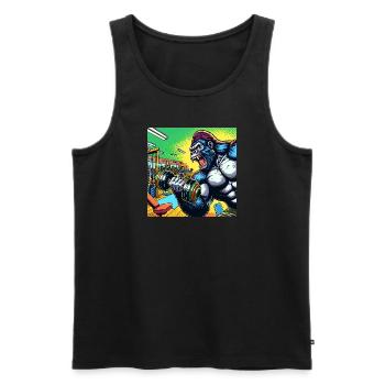 Gorilla with dumbbell, monkey, training, fitness, - Men's Premium Organic Tank Top - black - Front - AI Model Male 178 light (178cm)