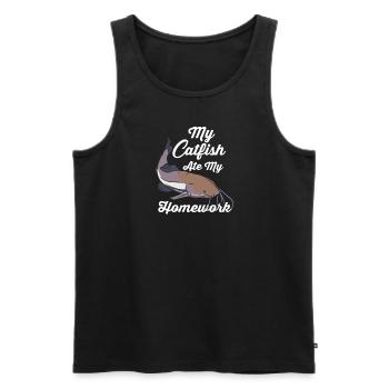 Mein Wels hat meine Hausaufgaben gefressen - Männer Premium Bio Tank Top - Schwarz - Vorne - Michal (187cm)