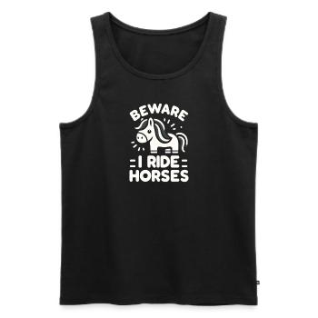 Vorsicht, ich reite Pferde - Männer Premium Bio Tank Top - Schwarz - Vorne - AI Model Male 178 light (178cm)