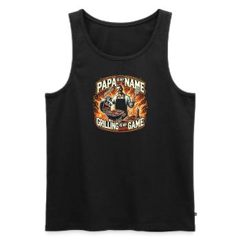 Papa ist mein Name Grillen ist mein Spiel - Männer Premium Bio Tank Top - Schwarz - Vorne - AI Model Male 178 light (178cm)