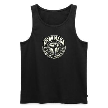 Krav Maga ist meine Therapie - Männer Premium Bio Tank Top - Schwarz - Vorne - Michal (187cm)