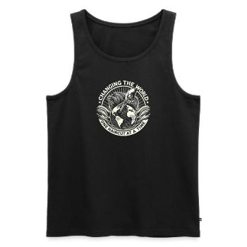 Die Welt mit einem Haarschnitt nach dem anderen - Männer Premium Bio Tank Top - Schwarz - Vorne - Michal (187cm)