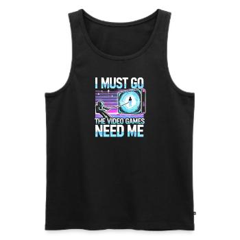 Ich muss gehen Die Videospiele brauchen mich - Männer Premium Bio Tank Top - Schwarz - Vorne - AI Model Male 178 light (178cm)
