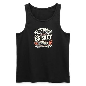 Mein Ehemann riecht nach Brisket - Männer Premium Bio Tank Top - Schwarz - Vorne - Michal (187cm)