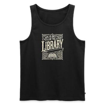Das Leben ist besser in der Bibliothek - Männer Premium Bio Tank Top - Schwarz - Vorne - Michal (187cm)