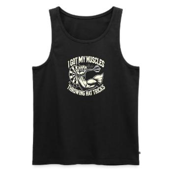 Ich habe diese Muskeln, die Hattricks machen - Männer Premium Bio Tank Top - Schwarz - Vorne - AI Model Male 178 light (178cm)