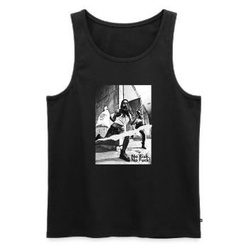 NRNF photo motif noir blanc scénario de braquage de banque - Débardeur bio Premium Homme - noir - Devant - AI Model Male 178 light (178cm)