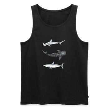 Trio de requins: requin marteau, baleine, mako - Débardeur bio Premium Homme - noir - Devant - Michal (187cm)