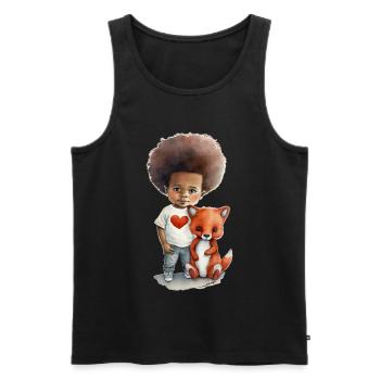 Children with wolf and heart motif - Men's Premium Organic Tank Top - black - Front - AI Model Male 178 light (178cm)