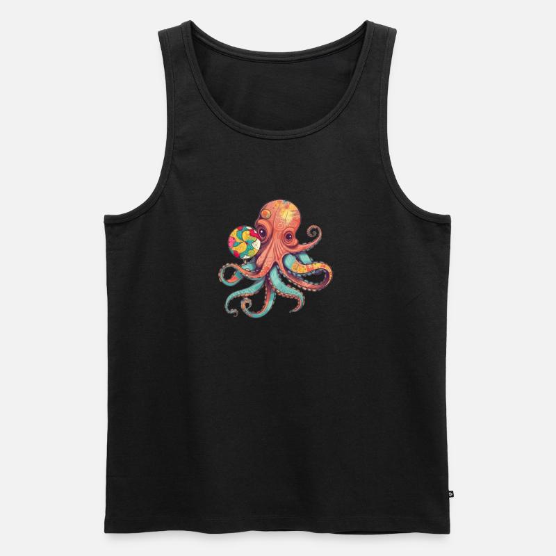 Lustiger Comic Oktopus mit Lollipop - Männer Premium Bio Tank Top - Schwarz