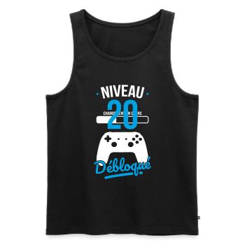 Anniversaire 20 ans - Niveau 20 débloqué - Gamer - Débardeur bio Premium Homme - noir - Devant - Michal (187cm)