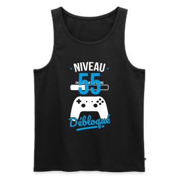 Anniversaire 55 ans - Niveau 55 débloqué - Gamer - Débardeur bio Premium Homme - noir - Devant - Michal (187cm)