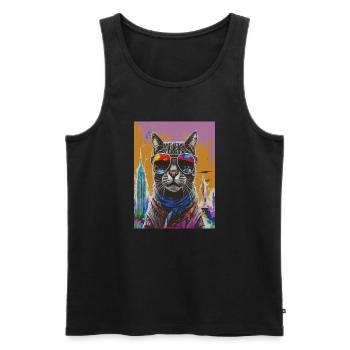 Urban Cat with Rainbow Shades - Männer Premium Bio Tank Top - Schwarz - Vorne - AI Model Male 178 light (178cm)