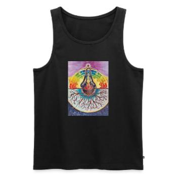 Spiritual meditation tree with chakras - Men's Premium Organic Tank Top - black - Front - AI Model Male 178 light (178cm)