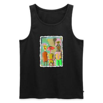Illustration de trois amis « Dudes » - Débardeur bio Premium Homme - noir - Devant - AI Model Male 178 light (178cm)