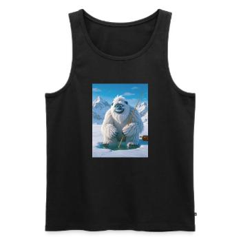 Yeti fishing on frozen glowing lake - Men's Premium Organic Tank Top - black - Front - AI Model Male 178 light (178cm)