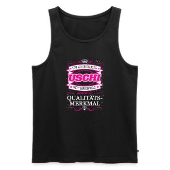 Qualitätsmerkmal Uschi einfach Erstklassig - Männer Premium Bio Tank Top - Schwarz - Vorne - AI Model Male 178 light (178cm)