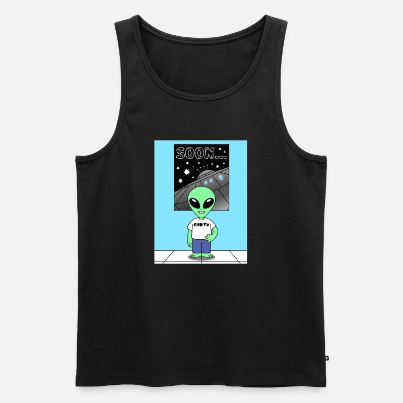 Alien devant le vaisseau spatial Terre - Débardeur bio Premium Homme - noir