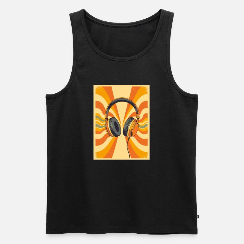 Warme Retro-Kopfhörer mit groovy Circular Vibrati - Männer Premium Bio Tank Top - Schwarz