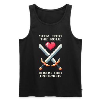 Bonus Dad Unlocked | Stepdad Patchwork - Men's Premium Organic Tank Top - black - Front - AI Model Male 178 light (178cm)