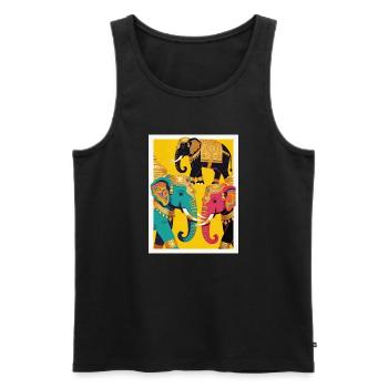 Éléphants colorés dorés sur fond jaune - Débardeur bio Premium Homme - noir - Devant - AI Model Male 178 light (178cm)