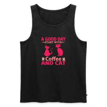 Bonjour, commencez le café, chats - Débardeur bio Premium Homme - noir - Devant - Michal (187cm)