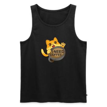 Le chat a besoin de café - Débardeur bio Premium Homme - noir - Devant - Michal (187cm)